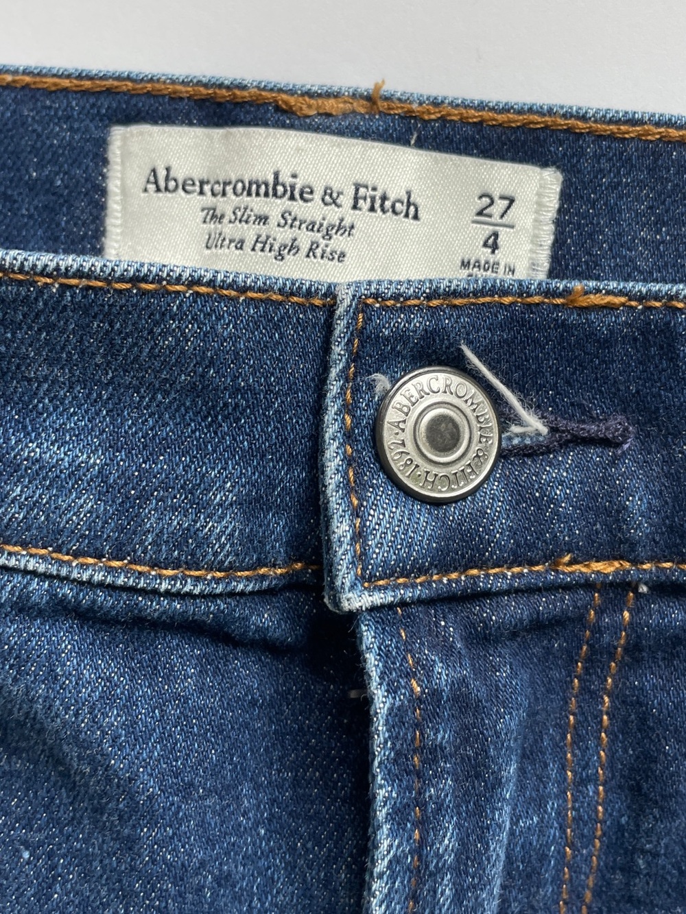 Abercrombie & Fitch Dark Blue Denim High Rise Slim Straight Jeans